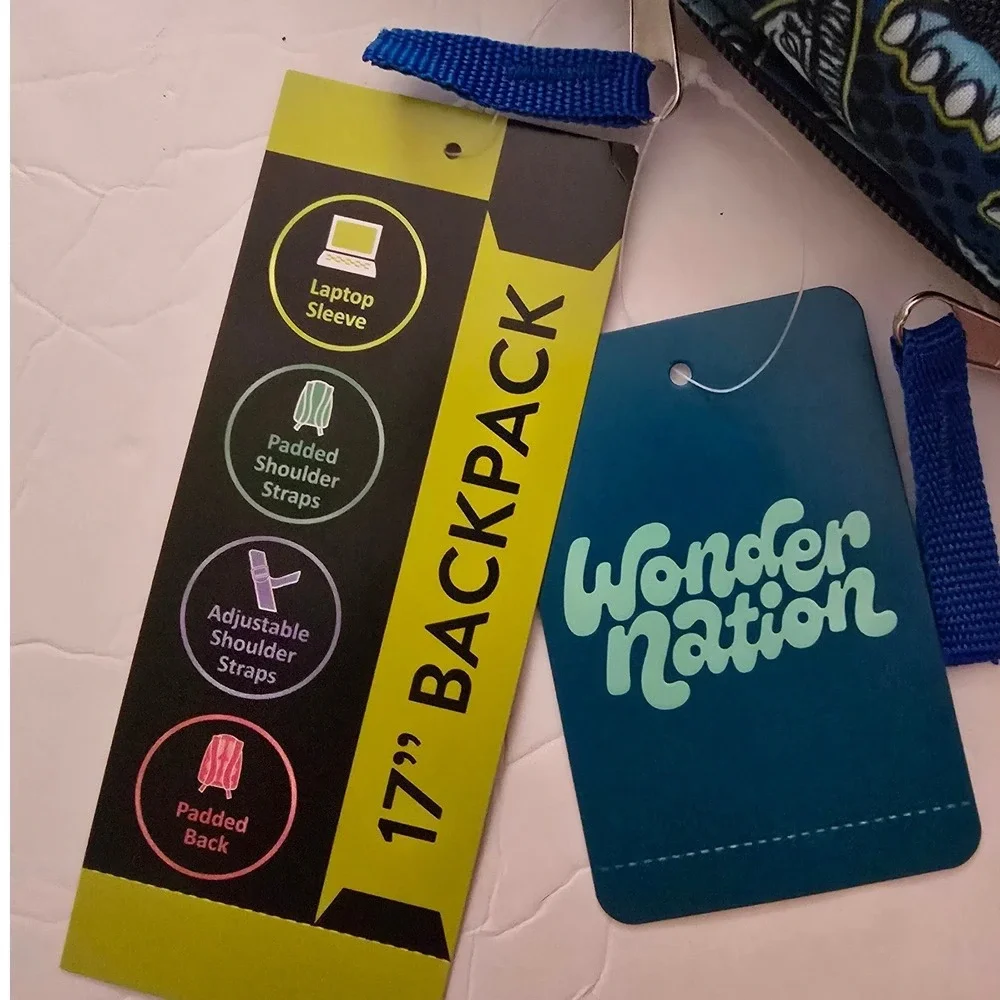 Wonder Nation 17 Inch Dinosaur Backpack Blue Green Roar Laptop Sleeve NWT